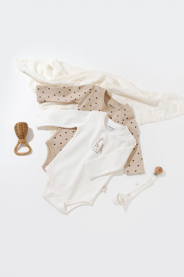 Set 2 body-uri cu maneca lunga bebe unisex Girafa, BabyCosy, 100% bumbac organic (Marime: 9-12 luni) - imagine 3