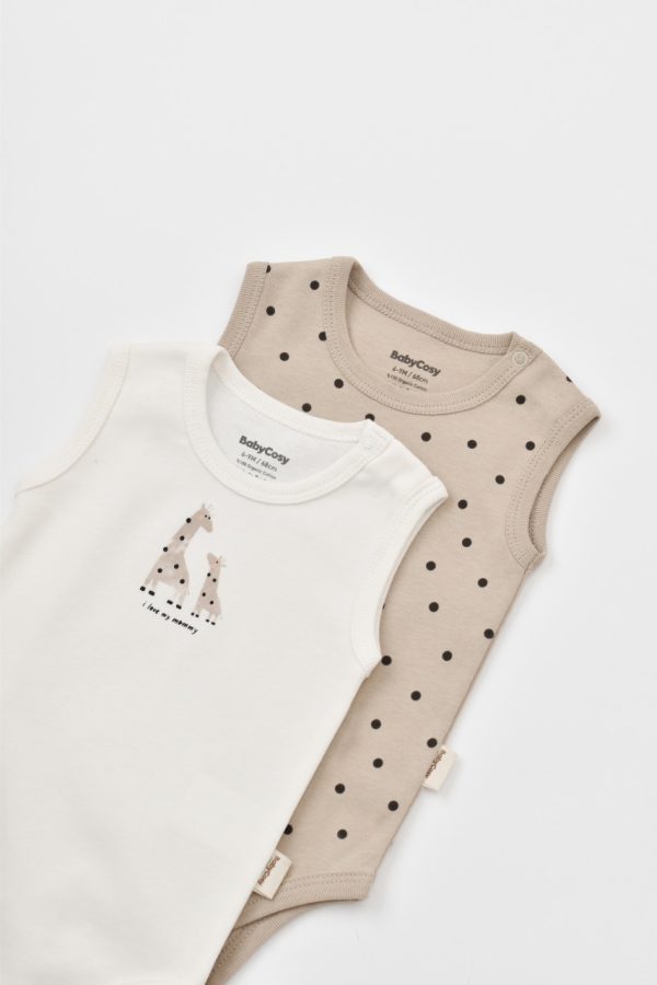 Set 2 body-uri fara maneci bebe unisex Girafa, BabyCosy, 100% bumbac organic (Marime: 9-12 luni) - imagine 4