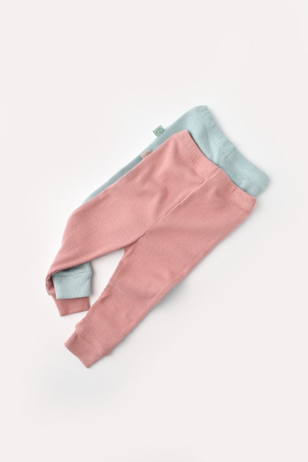 Set 2 pantaloni bebe unisex din bumbac organic si modal - Mint/Rose, BabyCosy (Marime: 12-18 Luni) - imagine 2