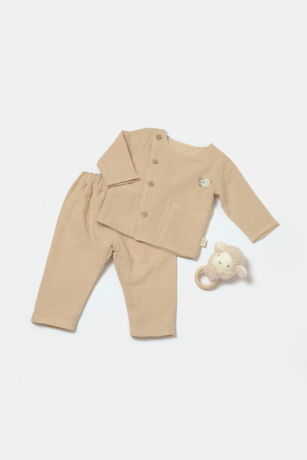 Set bluza cu nasturi si pantaloni , Winter muselin- Apricot, BabyCosy (Marime: 3-6 Luni)