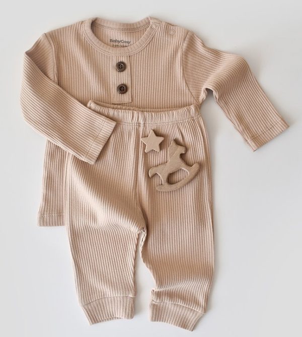 Set bluzita cu maneca lunga si pantaloni lungi din bumbac organic si modal - Blush BabyCosy (Marime: 18-24 Luni)