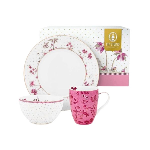 Set Breakfast, farfurie, bol și cană, din porțelan, Pip Studio, Pink, colecția Jolie