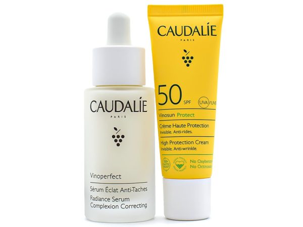 Set Caudalie: Vinosun, Sun Protection, Sunscreen Cream, SPF 50, 25 ml + Vinoperfect, Vegan, Anti Spot, Day & Night, Serum, For Face, 30 ml - Unisex