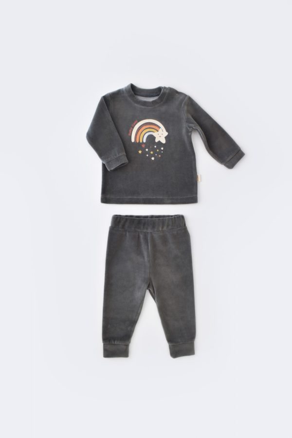 Set Curcubeu cu bluzita cu maneca lunga si pantaloni lungi din 80%bumbac organic si 20% poliester - Antracit, BabyCosy (Marime: 9-12 luni) - imagine 2