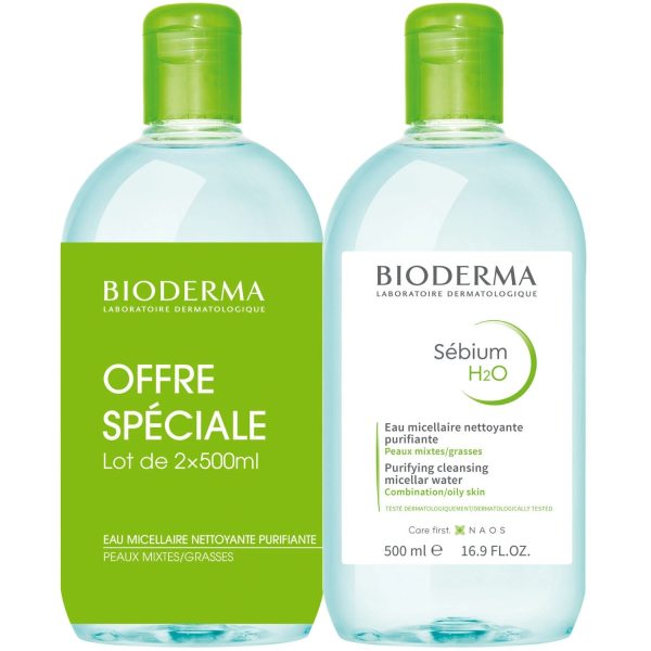 Set Duo, Bioderma, Sebium H2O, Active Ingredients, Purifying, Micellar Water, For Combination To Oily Skin, 2 pcs, 500 ml - For Women