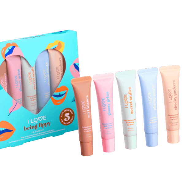 Being Lippy Set I Love: Cheecky Puckers, Lip Scrub, 15 ml + Plump Pouls, Plumping, Lip Balm, 15 ml + Secret Smiles, Nourishing, Lip Balm, 15 ml + Glossy Grins, Lip Gloss, 15 ml + Soft Kisses, Nourishing, Lip Balm, 15 ml - For Women