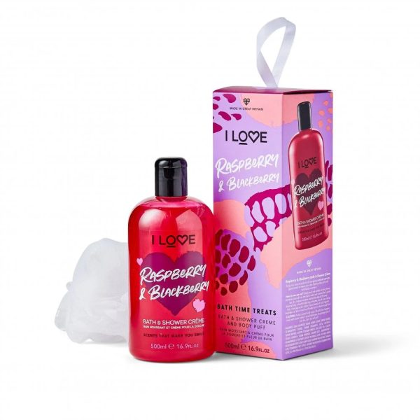 Set I Love: Raspberry & Blackberry, Hydrating, Shower Gel, For All Skin Types, 500 ml + I Love, Body Sponge - For Women