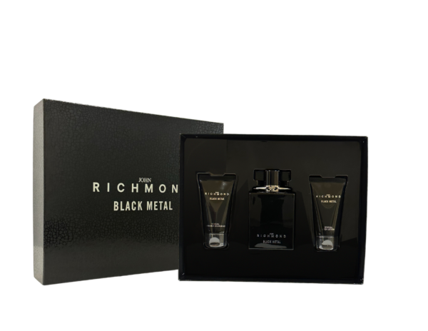 Set John Richmond: Black Metal, Natural, Cleansing, Shower Gel, 50 ml + Black Metal, Body Lotion, 50 ml + Black Metal, Eau De Parfum, For Men, 100 ml - For Men