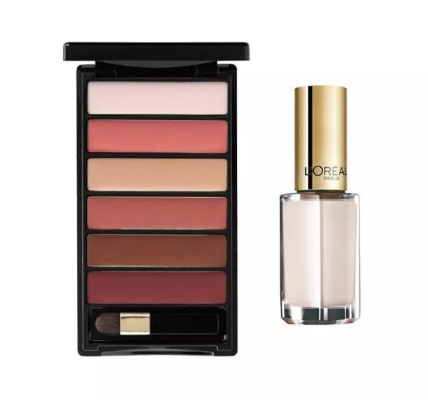 Set L'Oreal Paris: Color Riche La Palette Matte, Lip Palette, Nude, 6 g + Color Riche Le Vernis, Nail Polish, 961, Silky Fawn, 5 ml - For Women