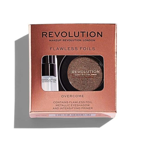 Set Makeup Revolution: Flawless Foils, Vegan, Eyeshadow Primer, 2 ml + Flawless Foils, Vegan, Eyeshadow Palette, Overcome, 2 g - For Women