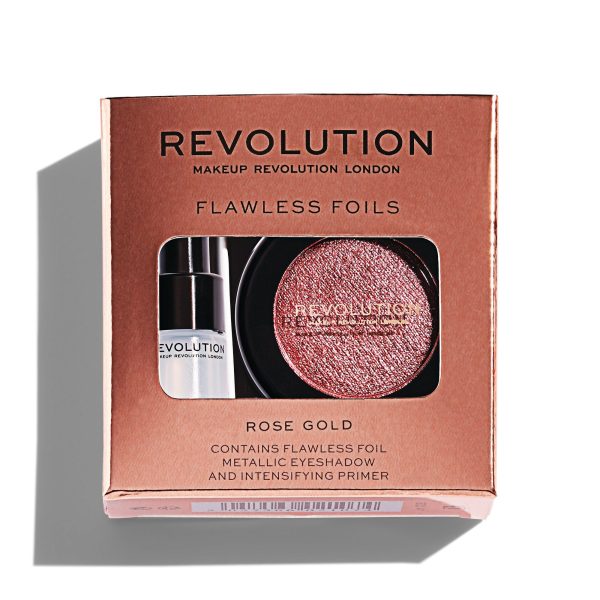 Set Makeup Revolution: Flawless Foils, Vegan, Eyeshadow Primer, 2 ml + Flawless Foils, Vegan, Eyeshadow Palette, Rose Gold, 2 g - For Women