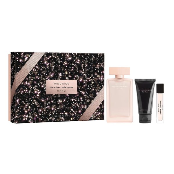 Set Narciso Rodriguez: For Her Musc Nude, Eau De Parfum, For Women, 100 ml + For Her Musc Nude, Hydrating, Body Lotion, 50 ml + For Her Musc Nude, Eau De Parfum, For Women, 10 ml - For Women