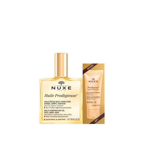 Set Nuxe: Huile Prodigieuse Or Multi-Purpose, Body Oil, For Face, Body & Hair, 100 ml + Prodigieux, Shower Oil, All Over The Body, For All Skin Types, 30 ml - For Women