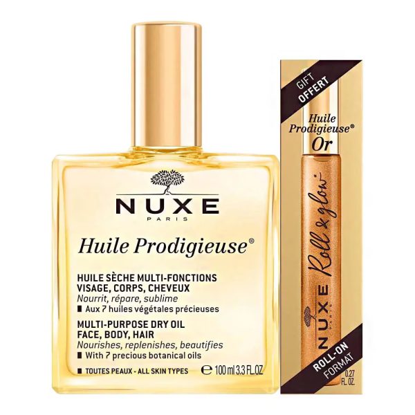 Set Nuxe: Huile Prodigieuse Or Multi-Purpose, Body Oil, For Body, Face & Hair, 100 ml + Huile Prodigieuse Or Multi-Purpose, Nourishing, Roll-On Body Oil, 8 ml - For Women