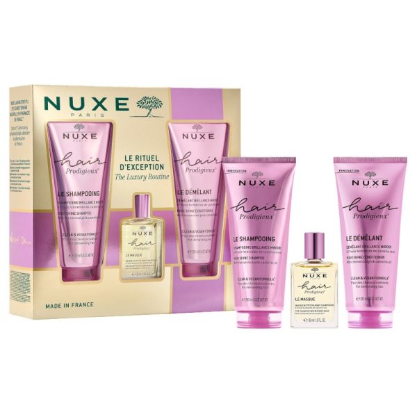 Set Nuxe: Prodigieux, Hair Shampoo, For Shine, 200 ml + Prodigieux, Hair Conditioner, For Shine, 200 ml + Prodigieux Le Masque, Hair Oil Treatment, For Nourishing, 30 ml - For Women