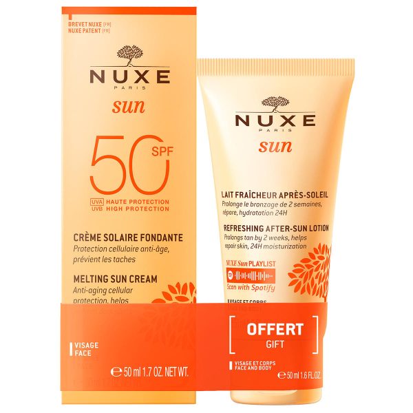 Set Nuxe: Sun Melting, Sunscreen Cream, For Face, SPF 50, 50 ml + Sun, Sun Protection, After-Sun Lotion, 50 ml - For Women