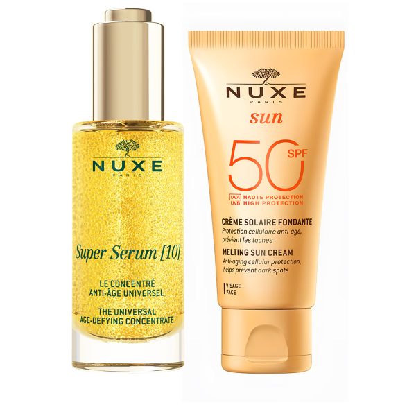 Set Nuxe: Super Serum [10], Vegan, Anti-Ageing, Day & Night, Serum, For Face & Neck, 30 ml + Sun Melting, Sunscreen Cream, For Face, SPF 50, 50 ml - For Women