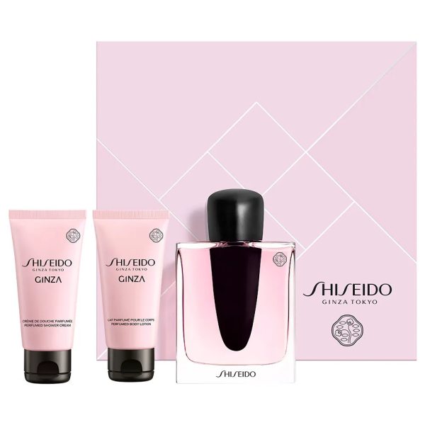 Set Shiseido: Ginza, Eau De Parfum, For Women, 50 ml + Ginza, Moisturizing, Body Lotion, 50 ml + Ginza, Cleansing, Shower Gel, For All Skin Types, 50 ml - For Women