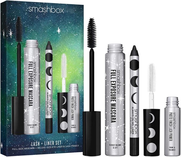 Set Smashbox: Photo Finish, Eyelash Primer, 4 ml + Always On, Gel Pencil Eyeliner, Brewed, 1.2 g + Full Exposure, Waterproof, Volumizing, Mascara, Black, 9.56 ml - For Women