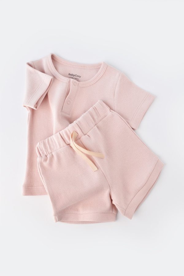 Set tricou cu pantaloni scurti - 100% bumbac organic - Roz, BabyCosy (Marime: 9-12 luni) - imagine 3