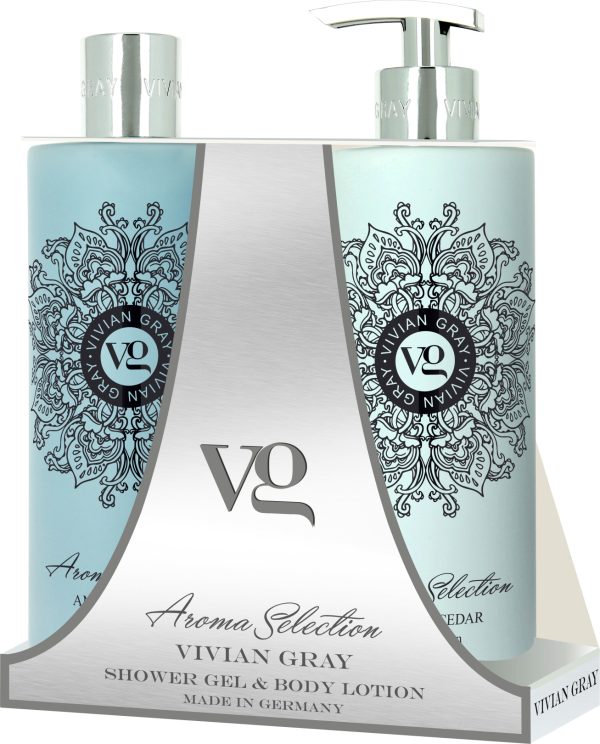 Set Vivian Gray: Aroma Selection, Amber & Cedar, Softening, Shower Gel, For All Skin Types, 500 ml + Aroma Selection, Amber & Cedar, Hydrating, Body Lotion, 500 ml - For Women