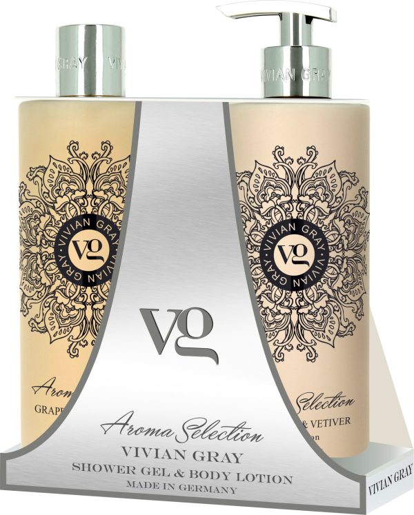 Set Vivian Gray: Aroma Selection, Grapefruit & Vetiver, Hydrating, Body Lotion, 500 ml + Aroma Selection, Grapefruit & Vetiver, Softening, Shower Gel, For All Skin Types, 500 ml - For Women