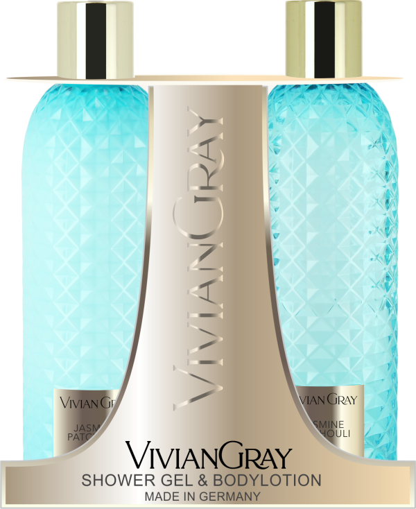 Set Vivian Gray: Gemstone, Jasmine & Patchouli, Soothing, Shower Gel, For All Skin Types, 300 ml + Gemstone, Jasmine & Patchouli, Hydrating, Body Lotion, 300 ml - Unisex