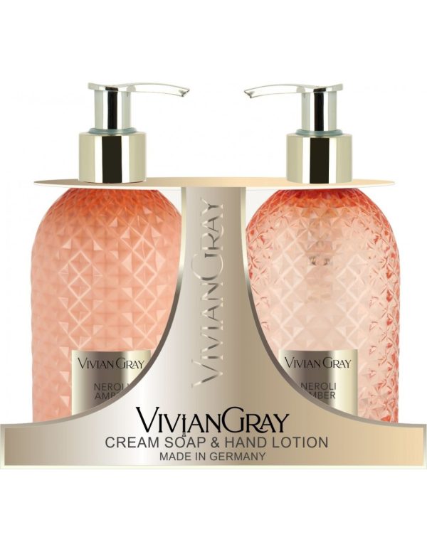 Set Vivian Gray: Gemstone, Neroli & Amber, Cleansing, Liquid Soap, 300 ml + Gemstone, Neroli & Amber, Hydrating, Hand Lotion, 300 ml - For Women