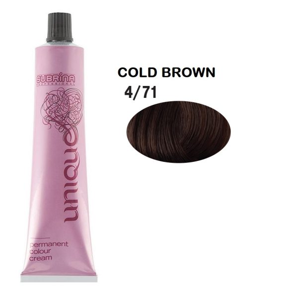 Subrina Professional, Unique, Permanent Hair Dye, 4/71 Medium Chestnut Ash Brown, 100 ml - For Women