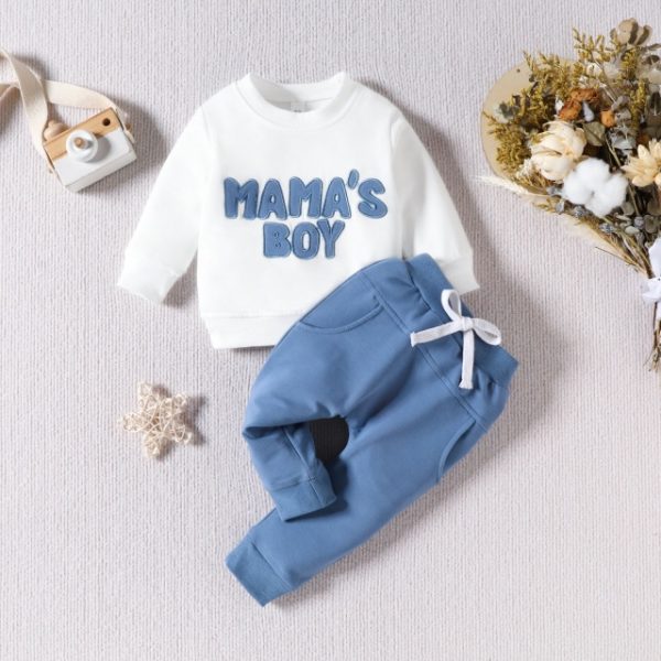 Trening alb cu bleu pentru baietei - Mama's Boy (Marime Disponibila: 6-9 luni (Marimea 19 incaltaminte))