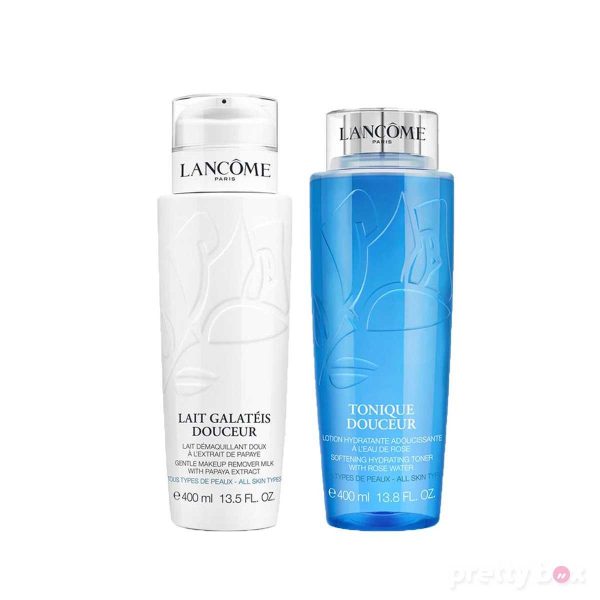 Wash The Day Off Set Lancome: Galateis Douceur, Eliminates Impurities, Cleansing Cream, 400 ml + Tonique Douceur, Toning & Revitalizing, Tonic Lotion, For Face, 400 ml - For Women