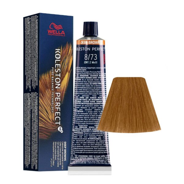 Wella Professionals, Koleston Perfect Me+, Permanent Hair Dye, 8/73 Light Blond Golden Chestnut, 60 ml - For Women