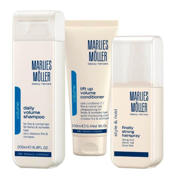 Xmas Set Set Marlies Moller: Lift-Up, Hair Conditioner, For Volume, 100 ml + Finally Strong, Hair Spray, For Styling, Strong Hold, 125 ml + Daily Volume, Hair Shampoo, 200 ml - Unisex