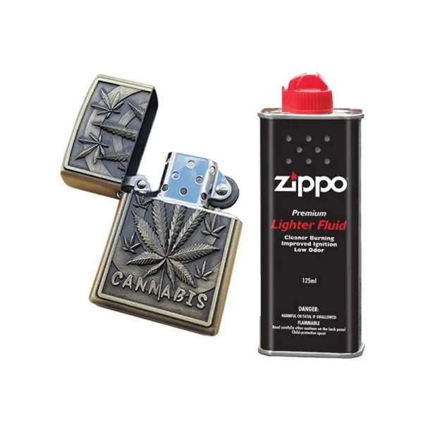 Bricheta Tip Zippo, 3d Relief, Metalica, Cannabis, Lichid Zippo 125 Ml