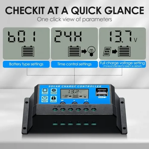 Controler Incarcare Solara Lohuis 20a, Pentru Panou Fotovoltaic, 12 V - 24 V, 2 X Porturi Usb-a, Display Lcd - imagine 4