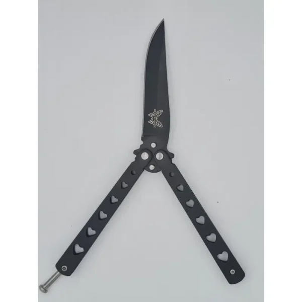 Cutit Fluture Butterfly, Balisong 20 Cm, Negru, Model Inima - imagine 2