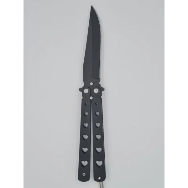 Cutit Fluture Butterfly, Balisong 20 Cm, Negru, Model Inima - imagine 3