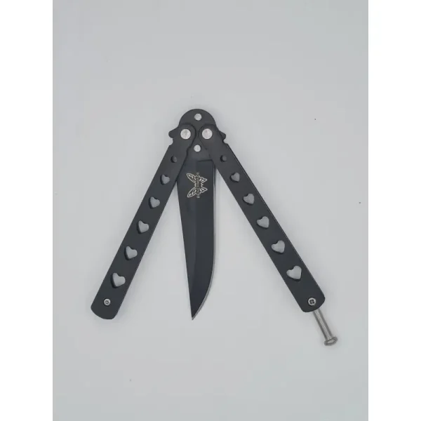 Cutit Fluture Butterfly, Balisong 20 Cm, Negru, Model Inima - imagine 4