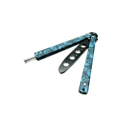 Cutit Fluture Butterfly, Balisong 22 Cm, Albastru, Cranii, Fara Tais, De Antrenament - imagine 3