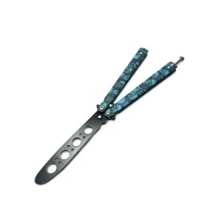 Cutit Fluture Butterfly, Balisong 22 Cm, Albastru, Cranii, Fara Tais, De Antrenament - imagine 4