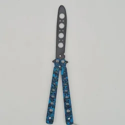 Cutit Fluture Butterfly, Balisong  22 Cm, Cranii M2, Albastru, Fara Tais, De Antrenament, Model Cercuri - imagine 2