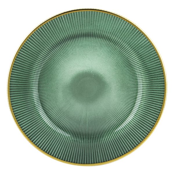 Platou decorativ, sticla, verde/auriu, 33 cm