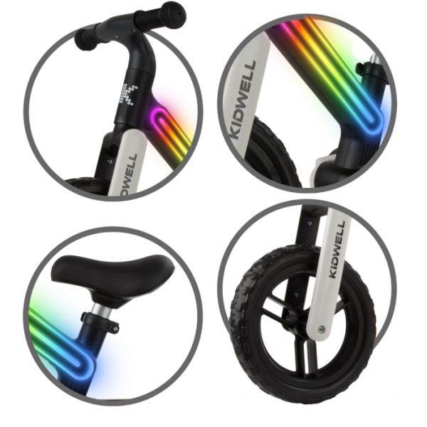 Bicicleta fara pedale, cadru nailon cu LED, roti EVA, Kidwell SUNO - Alb-Negru - imagine 4