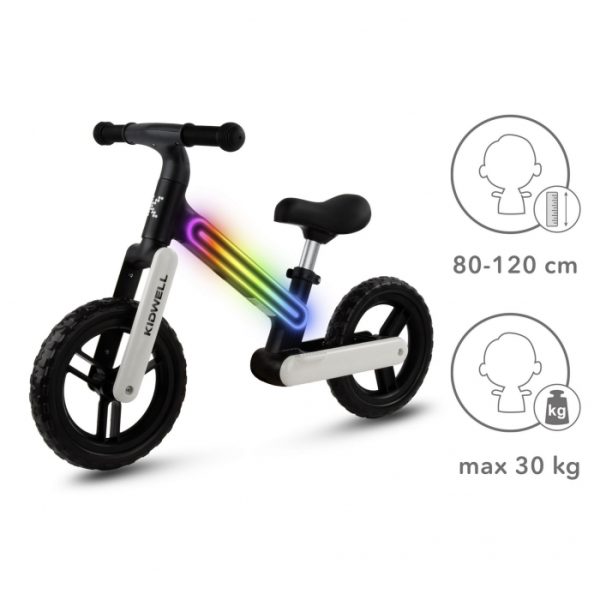 Bicicleta fara pedale, cadru nailon cu LED, roti EVA, Kidwell SUNO - Alb-Negru - imagine 5