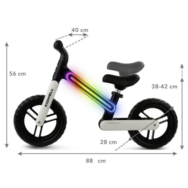 Bicicleta fara pedale, cadru nailon cu LED, roti EVA, Kidwell SUNO - Alb-Negru - imagine 8