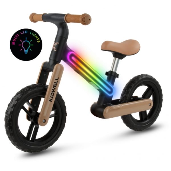 Bicicleta fara pedale, cadru nailon cu LED, roti EVA, Kidwell SUNO - Bej-Negru