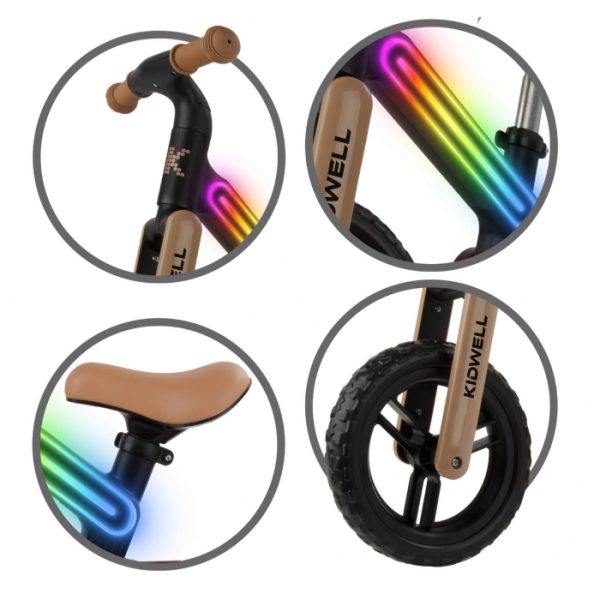 Bicicleta fara pedale, cadru nailon cu LED, roti EVA, Kidwell SUNO - Bej-Negru - imagine 4