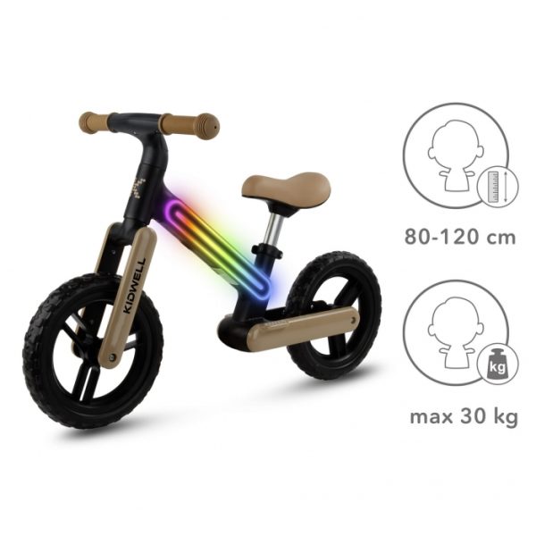 Bicicleta fara pedale, cadru nailon cu LED, roti EVA, Kidwell SUNO - Bej-Negru - imagine 5