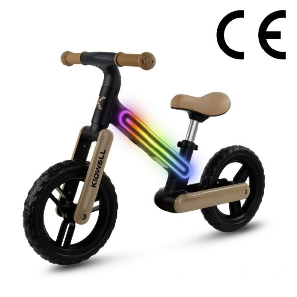 Bicicleta fara pedale, cadru nailon cu LED, roti EVA, Kidwell SUNO - Bej-Negru - imagine 7