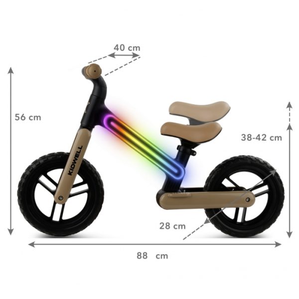 Bicicleta fara pedale, cadru nailon cu LED, roti EVA, Kidwell SUNO - Bej-Negru - imagine 8